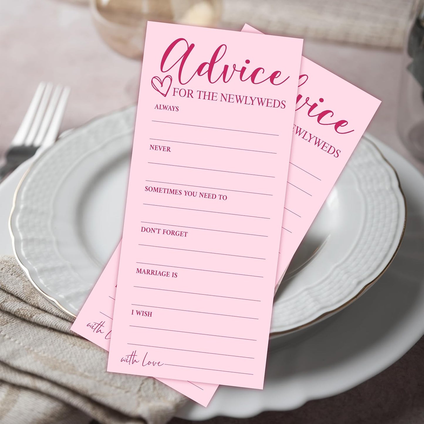 25 Wedding Advice Cards for Bridal Shower Games, Pink Advice and Wishes Cards for Bride and Groom, Newlyweds, 4X9 Inch Minimalist Guest Interaction Activity-A09
