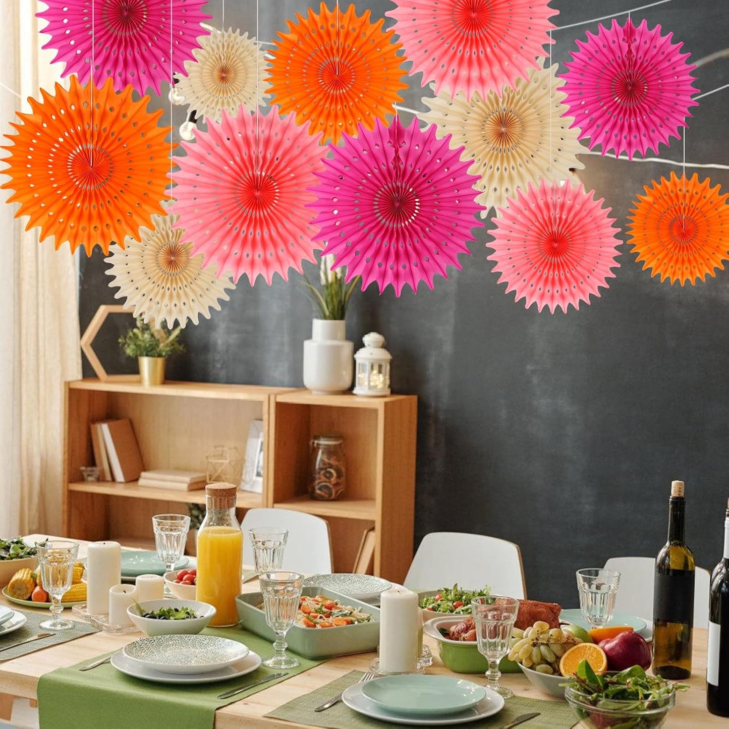 BestoFun 12PCS Paper Fans Peach and Hot Pink Party Decorations Tissue Paper Flowers Decorations for Girl Groovy Birthday Baby Shower Wedding Bachelorette Room Wall Hanging Décor