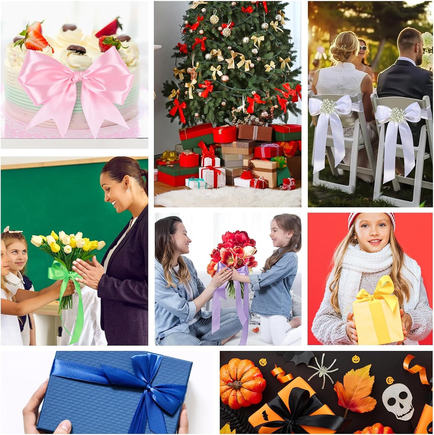 NESCCI 16 Colors 400 Yards Ribbon,1-1/2 Inch Satin Ribbon,Single Face Satin Ribbons, Perfect for Gift Wrapping, Wedding Decoration,Handmade Bows,Wrapping Bouquet, Halloween, Christmas