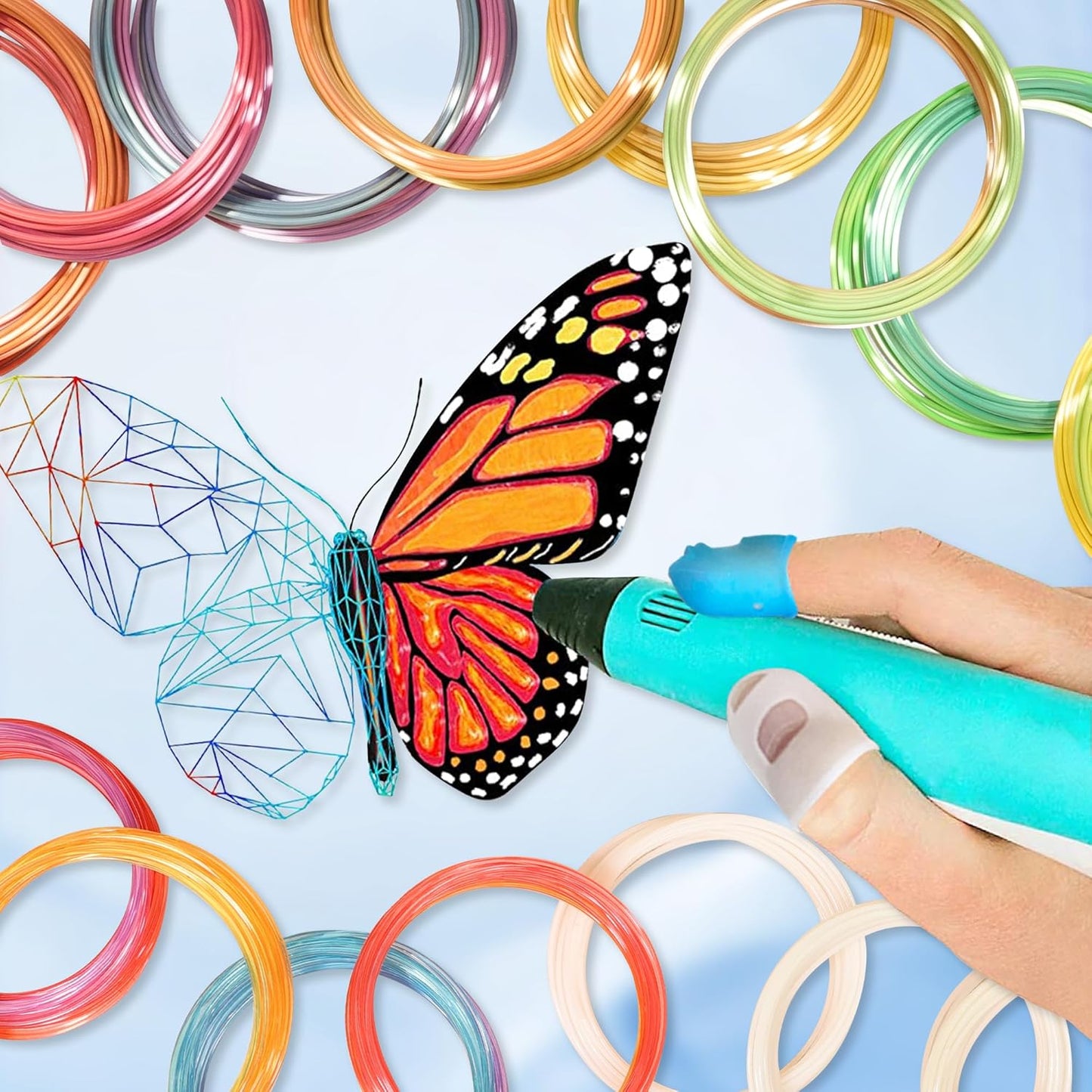 MIKA3D 5 Colors 3D Printing Pen Filament Refill, Each 10m, One Glowing in Dark PLA, One Clear Rainbow, 3 Different Color Silk Rainbow PLA, Total 50m 3D Printer Filament Sample Pack