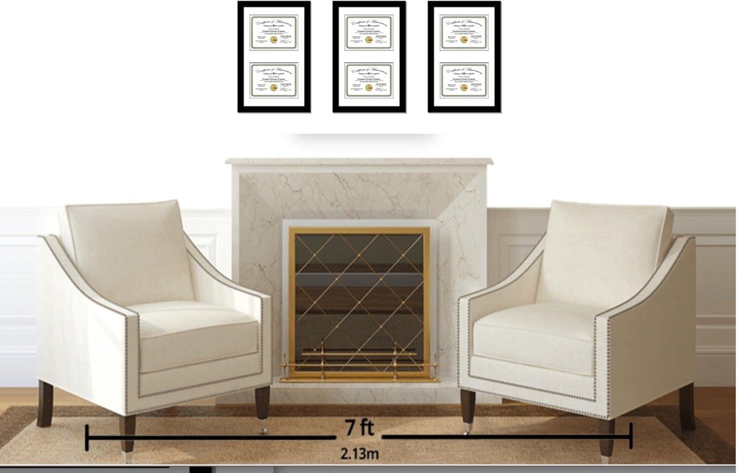 Creative Picture Frames 10X16Bk-W Black Vertical Double Diploma Frame With 2 Opening White Matting | Holds 2-6X8-Inch Documents With Installed Wall Hanger