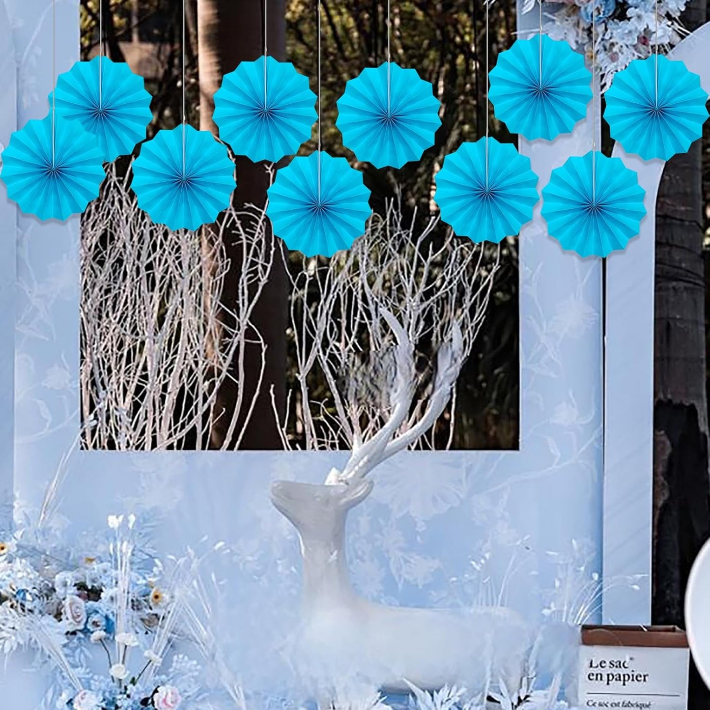 BARTHEW Blue Hanging Paper Fans,Blueaccessories Paper Decorations for Party,Blue Harmony Classroom Decorations,Party Decorations for Boys 8in Hanging Paper Fans 30 Color DIY Set (Sky Blue)