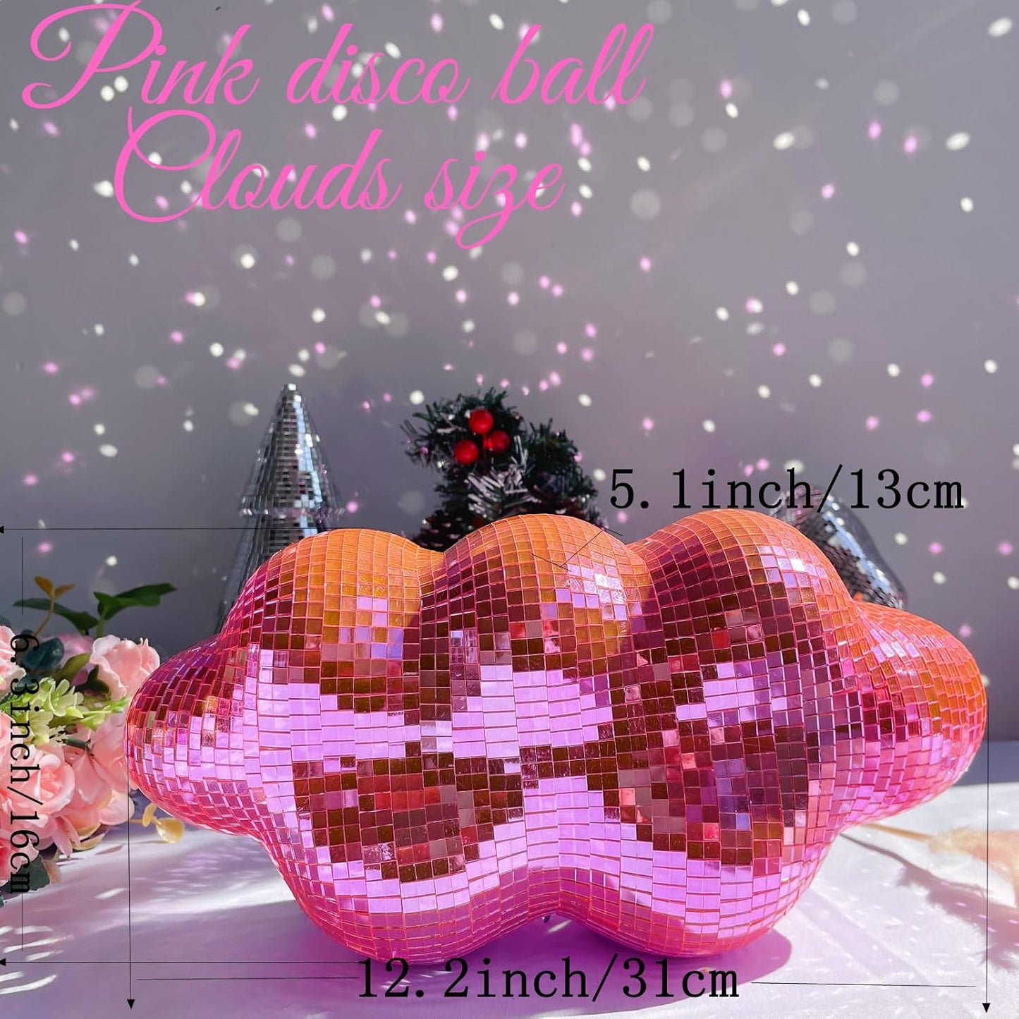 Pink Disco Ball Cloud Shaped, Hanging Disco Decor for Party,Room,Home, Retro Reflective Mirror Ball with Chain, Disco Ornaments, Design Patent