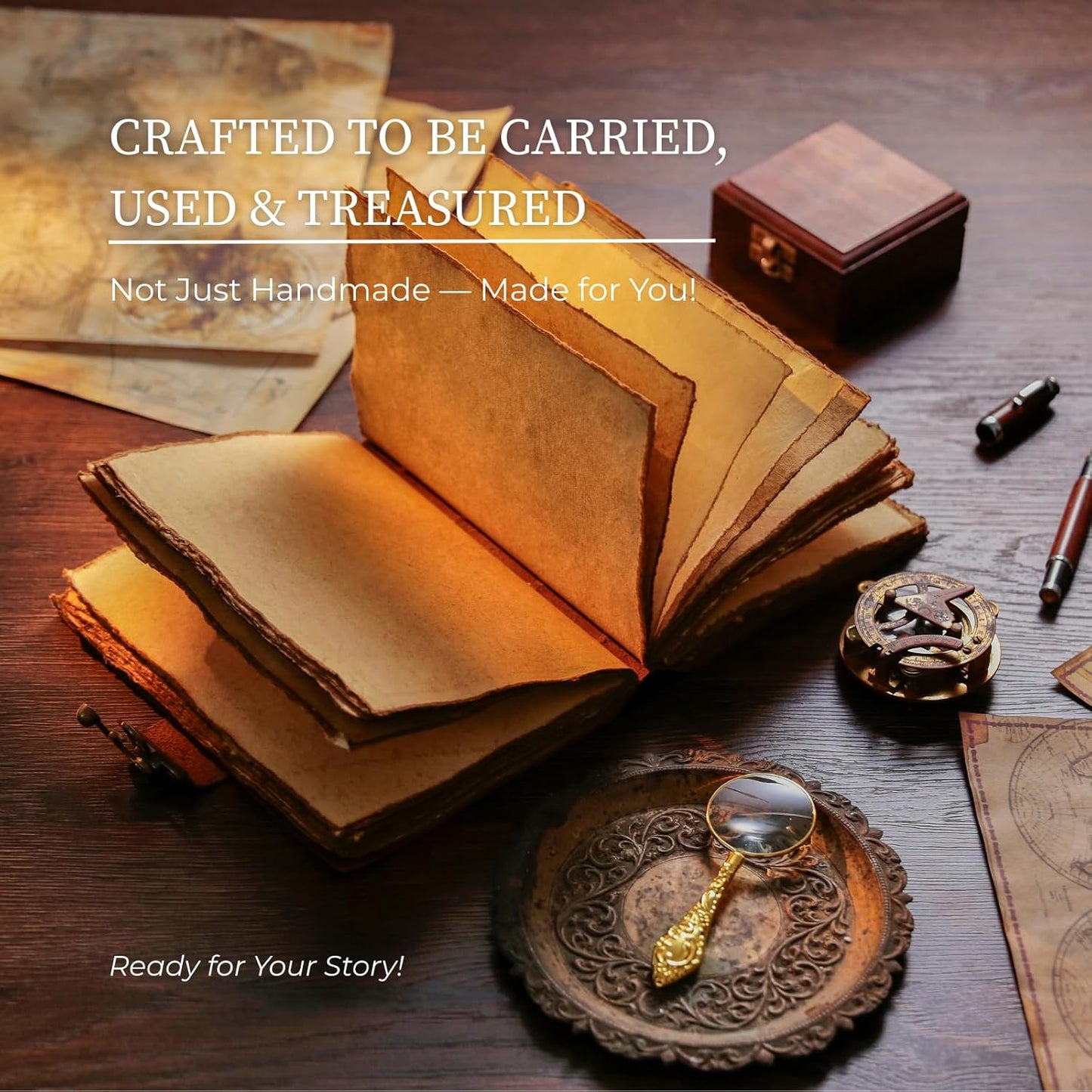 NomadCraftsCo. Vintage Leather Journal - Lock Closure, Book of Shadows Journal, Grimoire Journal, Witch Journal, Vintage Journal 240 pages Antique Deckle Edge Paper