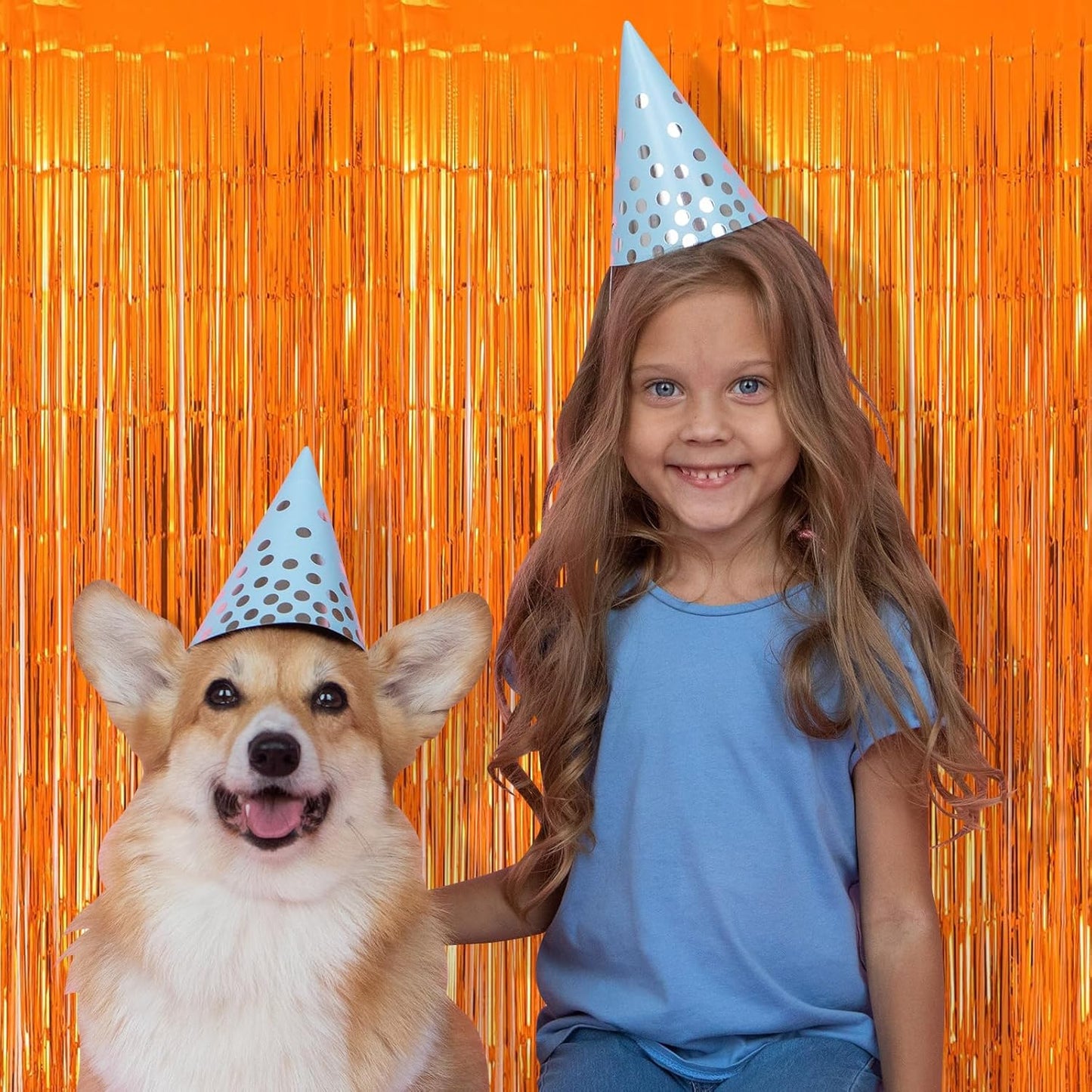 5 Pack Orange Fringe Backdrop 3.2ft x 8.2ft Foil Curtain Tinsel Foil Fringe Curtains Backdrop Tinsel Backdrop Streamers for Birthday Party Decoration Wedding Halloween Christmas Decoration (Orange)