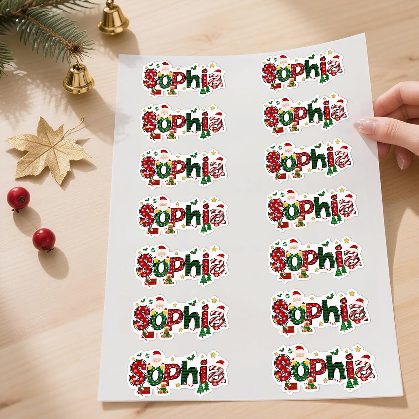 CALLIE Personalized Christmas Gift Tags with Name, Santa Claus Elk Design Waterproof Label Stickers for Wrapping Paper Presents, Christmas Decorations Gift Decor for Family Friend