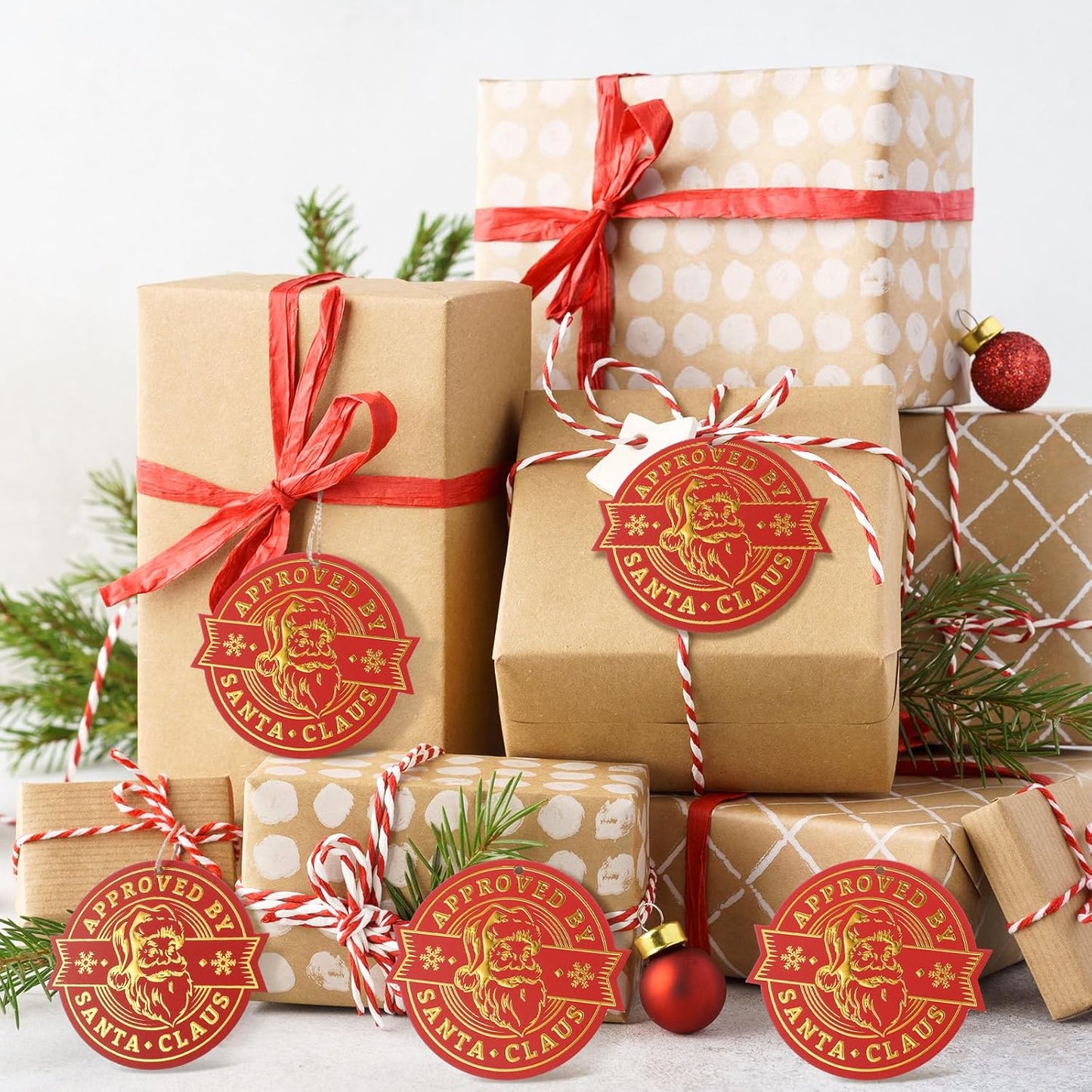 36 Pcs Christmas Gift Tag with String 3D Santa Gift Tag Gold Foil Present from Santa Claus Premium Gold Tags for Kids Christmas Party Decor(Classic)