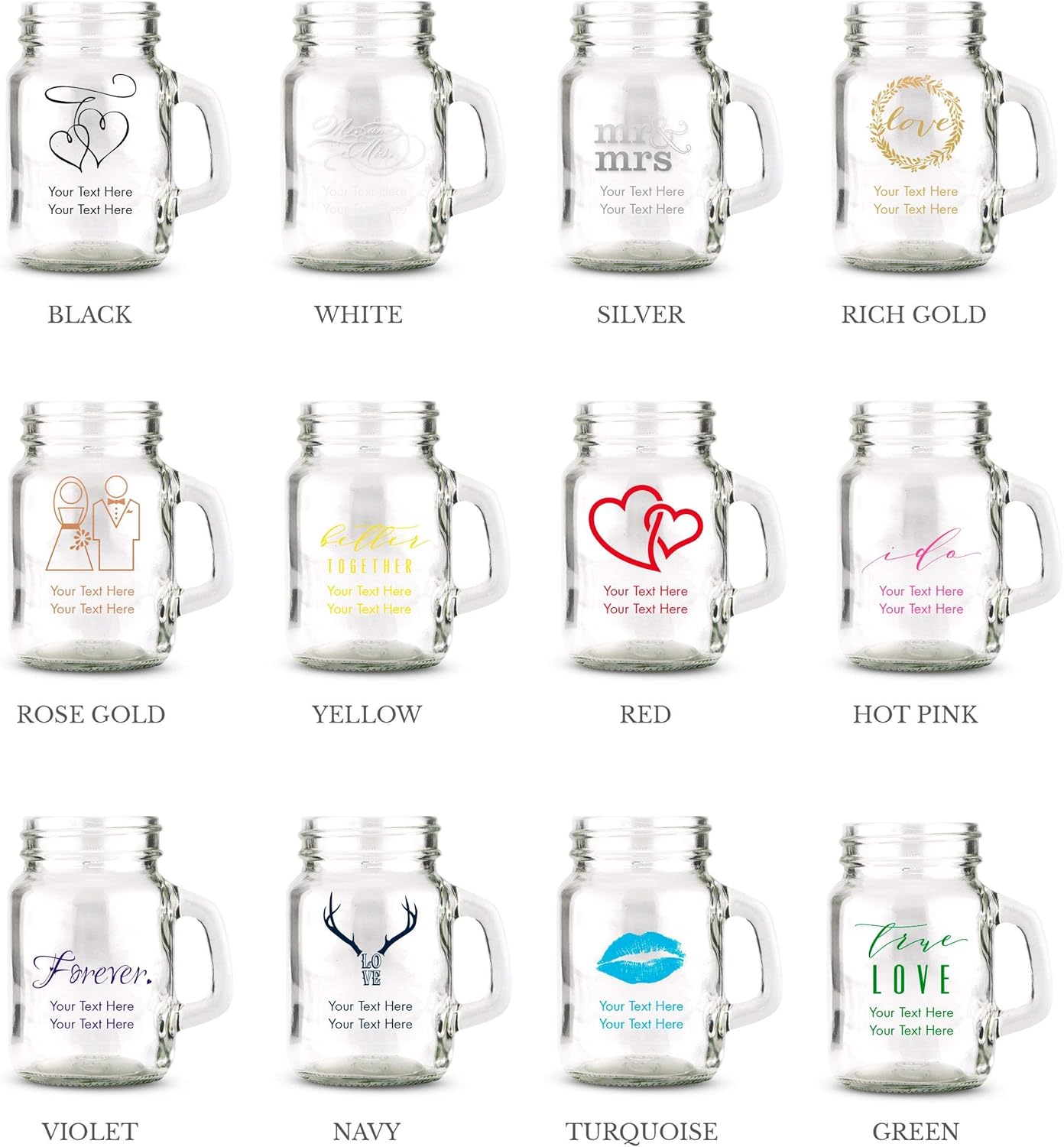 WEDDINGSTAR Personalized 4oz Mini Mason Jar Shot Glass Customizable Full Color Print - 24 pack