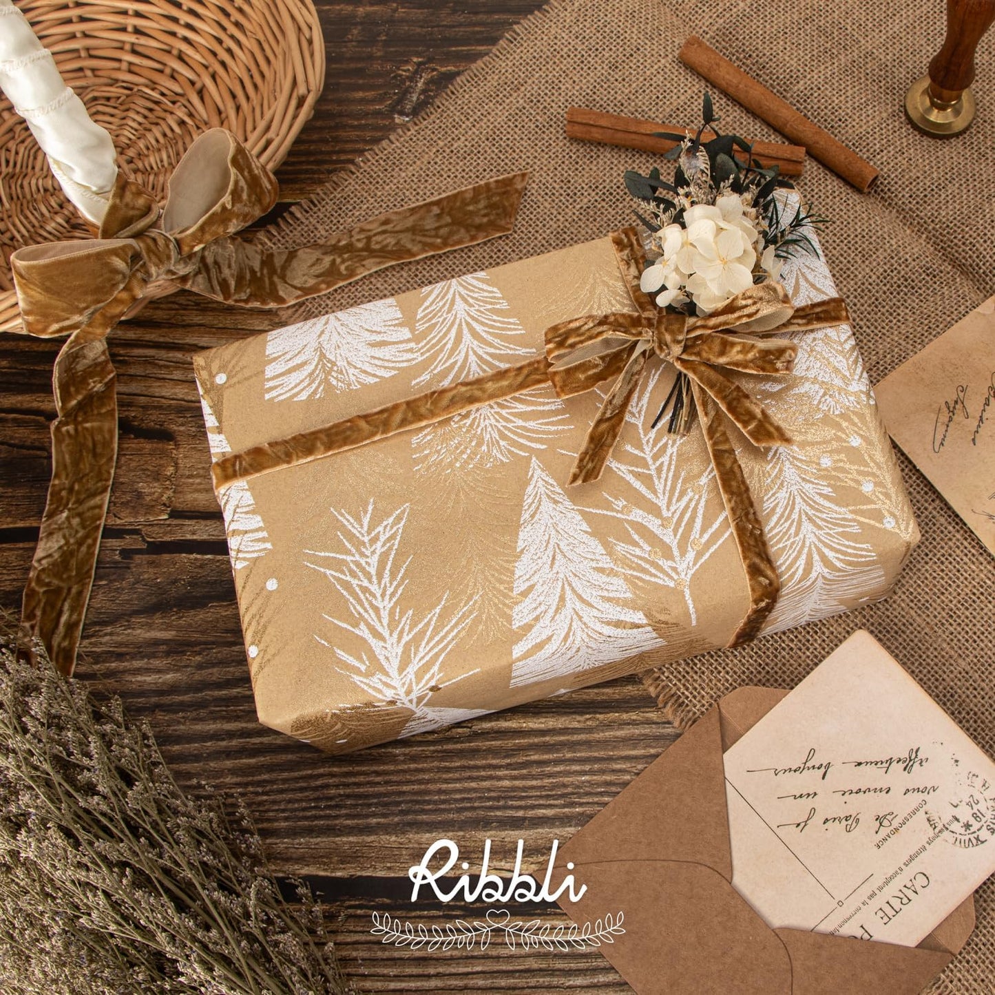 Ribbli Khaki Velvet Ribbon 1 Inches Luxury Crinkled Brown Christmas Ribbon for Gift Wrapping Crafts Home Decor-Continuous 10 Yard