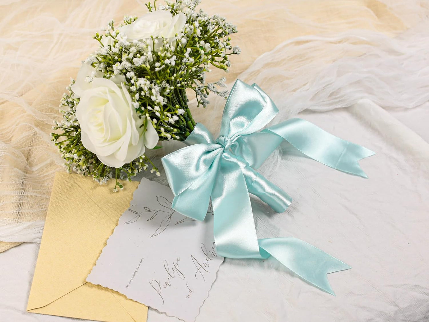 Light Blue Satin Ribbon 1-1/2 inch X Continuous 100 Yards, Single Face Polyester Ribbon Perfect for Gift Wrapping, Flower Bouquet, Wedding Decor, Crafts, Bow Making, Sewing and More