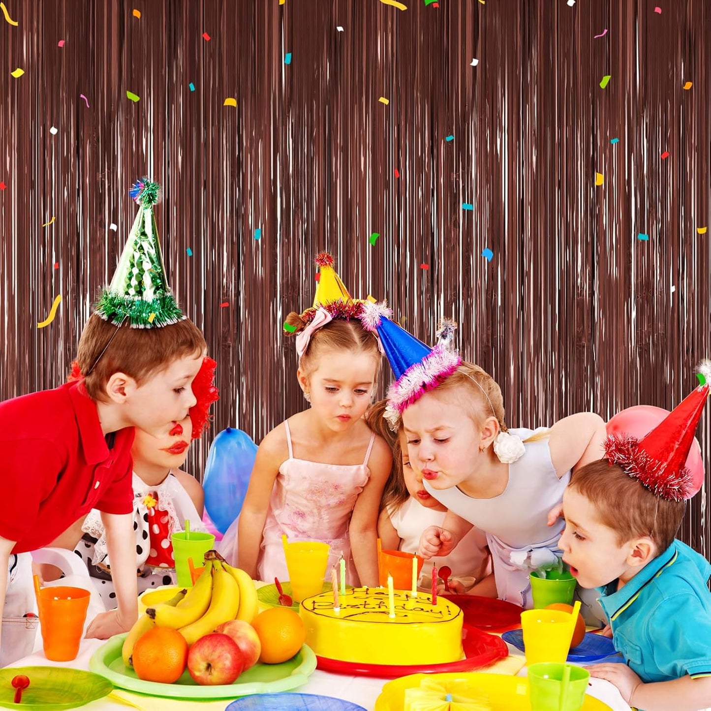 Coffee Brown Metallic Tinsel Backdrop Foil Fringe Curtains 2Packs Door Streamers Backdrop for Birthday Door Decorations, Party Supplies for Bachelorette, Graduation, Christmas Disco Groovy Decors