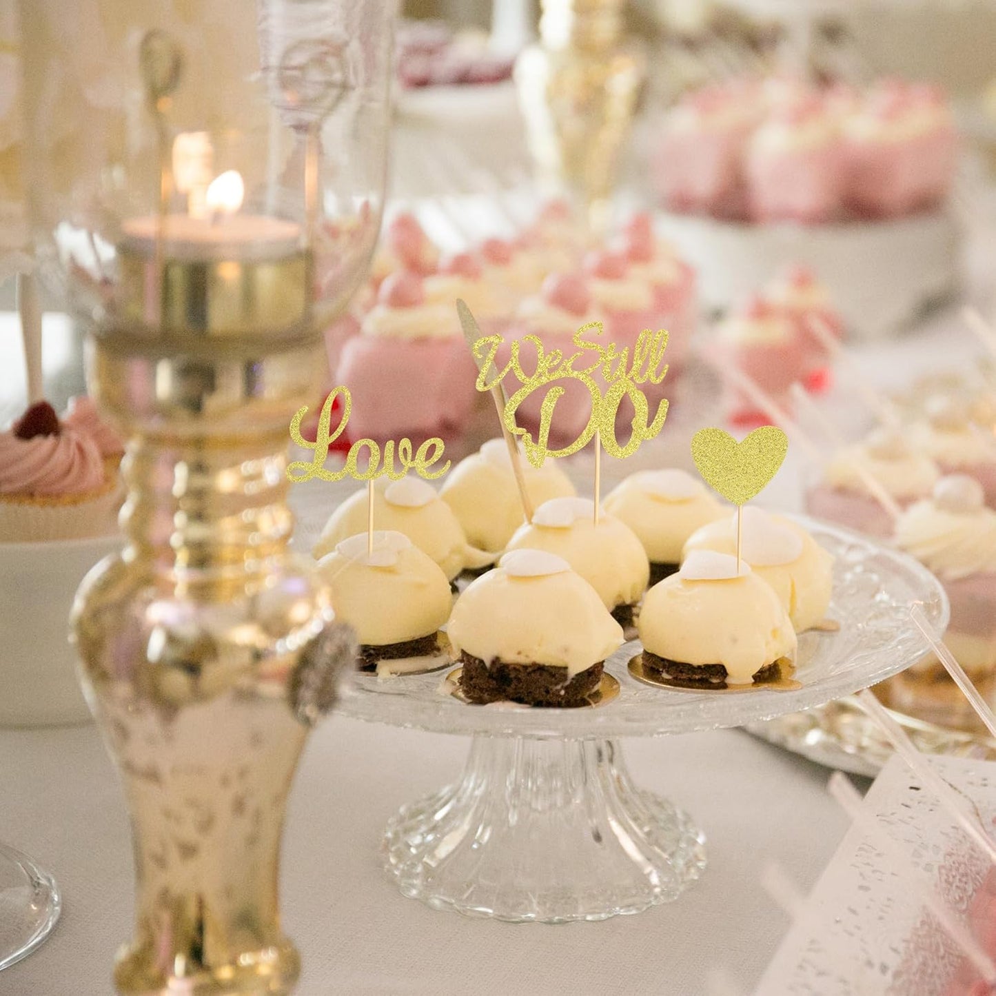 24Pcs We Still Do Cupcake Toppers Glitter Love Heart Marriage Anniversary Cupcake Picks Bridal Shower Wedding Engagement Birthday Cake Decorations Supplies - Gold Glitter
