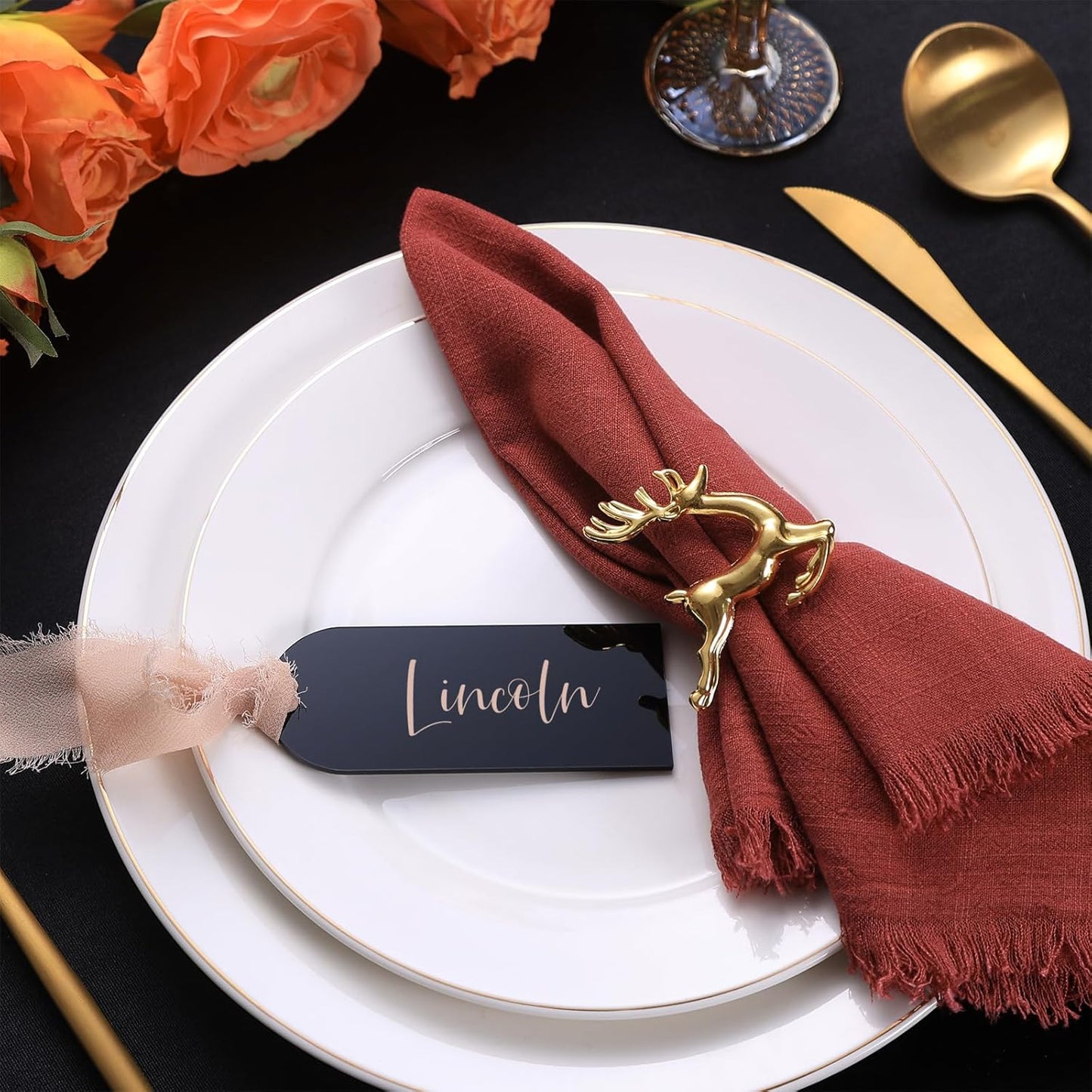 UNIQOOO 20 Pcs Black Acrylic Place Cards, 3.9x1.6 inches DIY Blank Hanging Tags, Perfect for Wedding Table Decor, Birthday, Centerpiece, Decoration, Party, Anniversary, Event