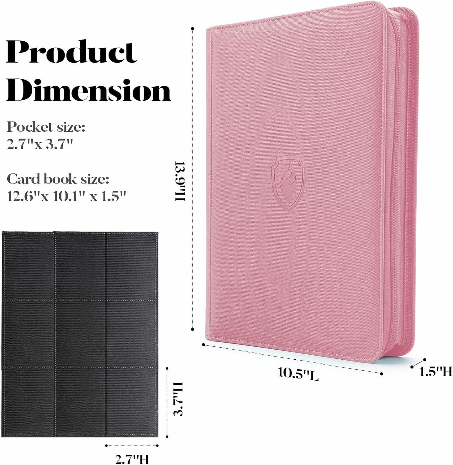 Premium Zip Card Binder, Fabmaker 9 Pocket Trading Card Binder, 360 Zipper Card Collection Album Folder, Side-Loading Card Holder for MTG, TCG, Sports Cards, Pink