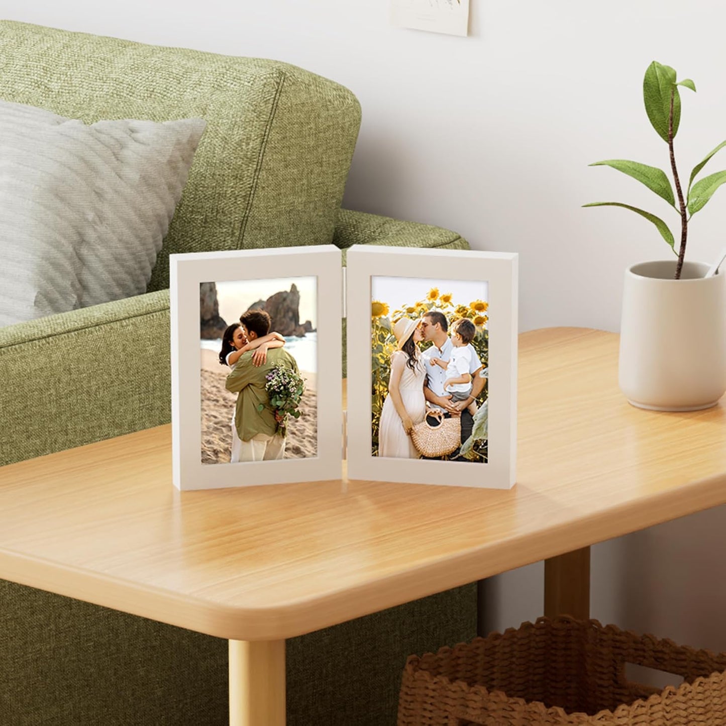 decorUhome Double 4x6 Picture Frame Vertical, Engineered Wood Bifold Photo Frame with Plexiglass for Tabletop Display, 4x6, White