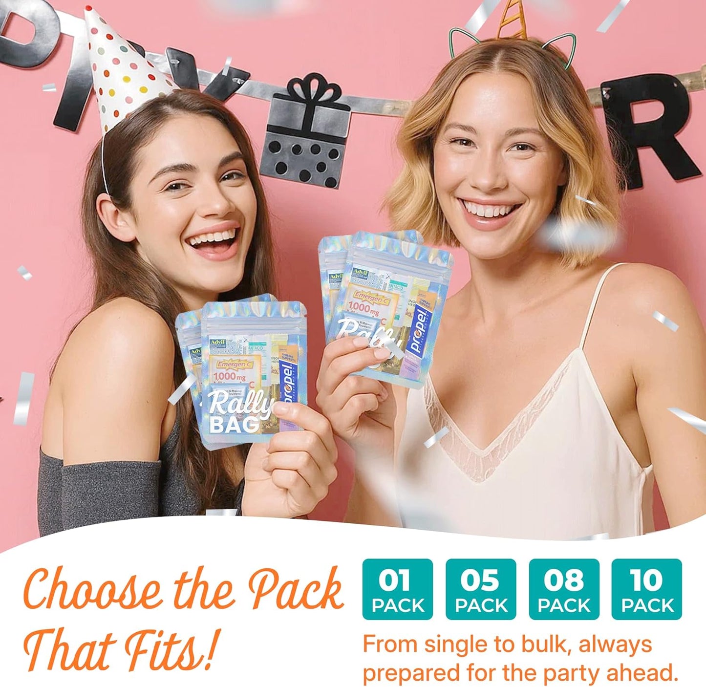 The Rally Bag - 5 Hangover Kits for Bachelorette Parties & Weddings | Filled Hangover Kits with Bags & Supplies, Best Bachelorette Survival Party Favors (5 Kits)