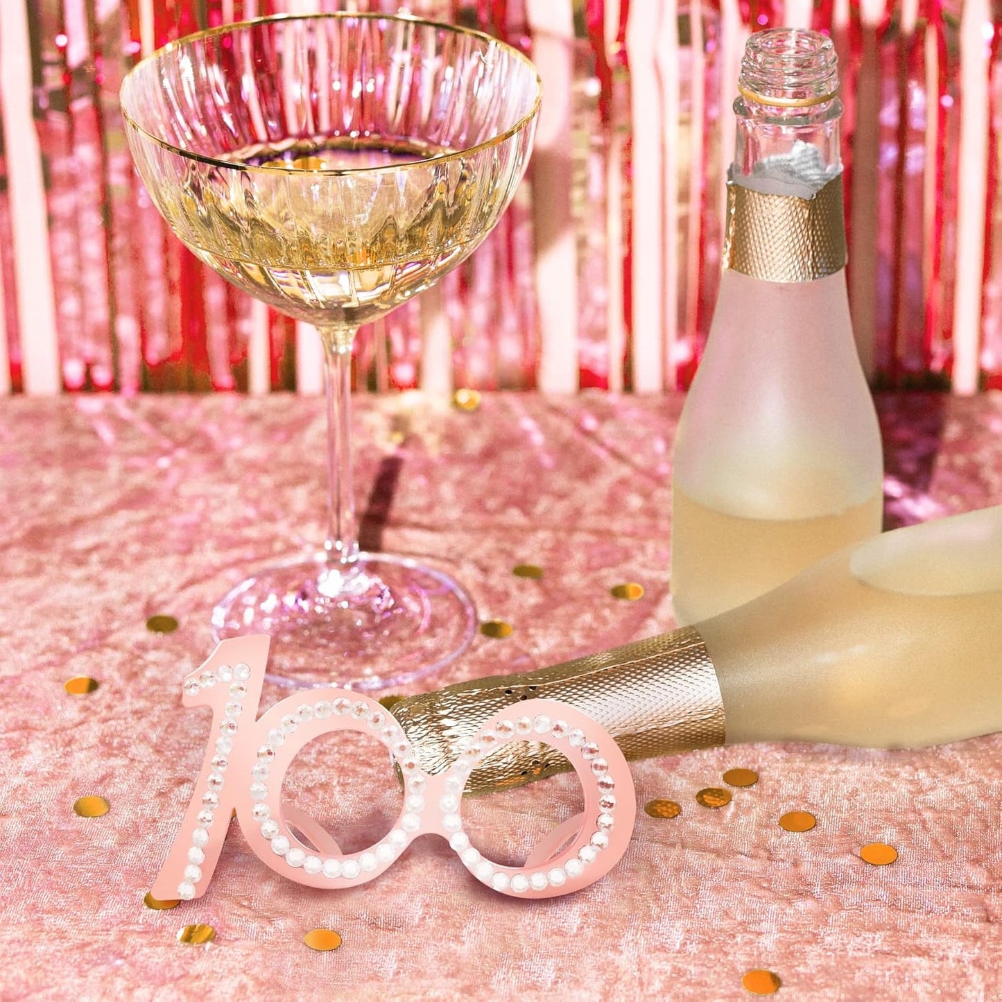 100th Birthday Glasses - 6 Pairs Rose Gold 100 Years Old Glasses with Rhinestones Frame, Funny Plastic Costume Photo Booth Props for 100th Anniversary Party Decorations