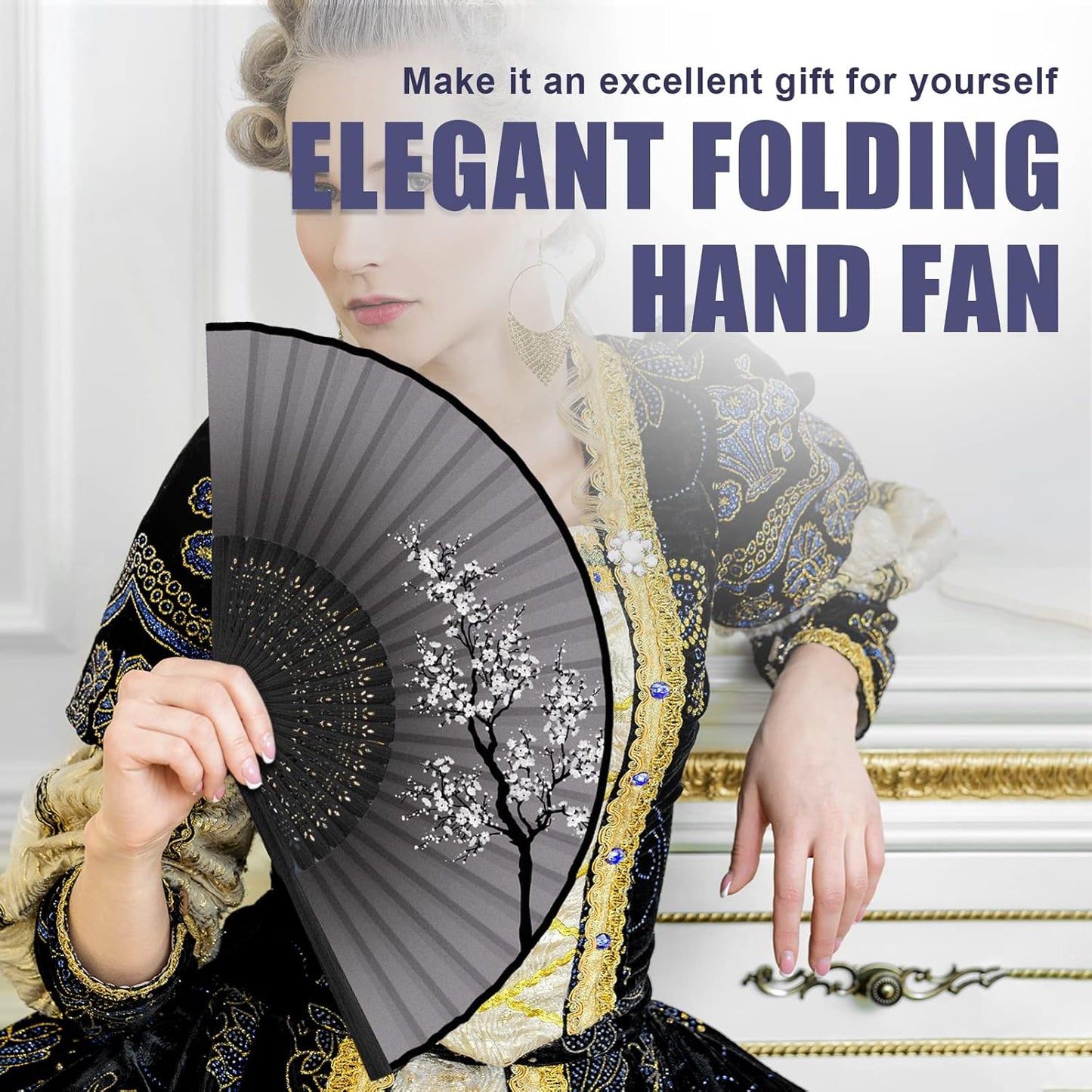 WEARXI Handheld Fan, 4 PCS Hand Fan, Chinese Folding Fan for Women Foldable, Silk Bamboo Hand Held Fan, Paper Hand Fan