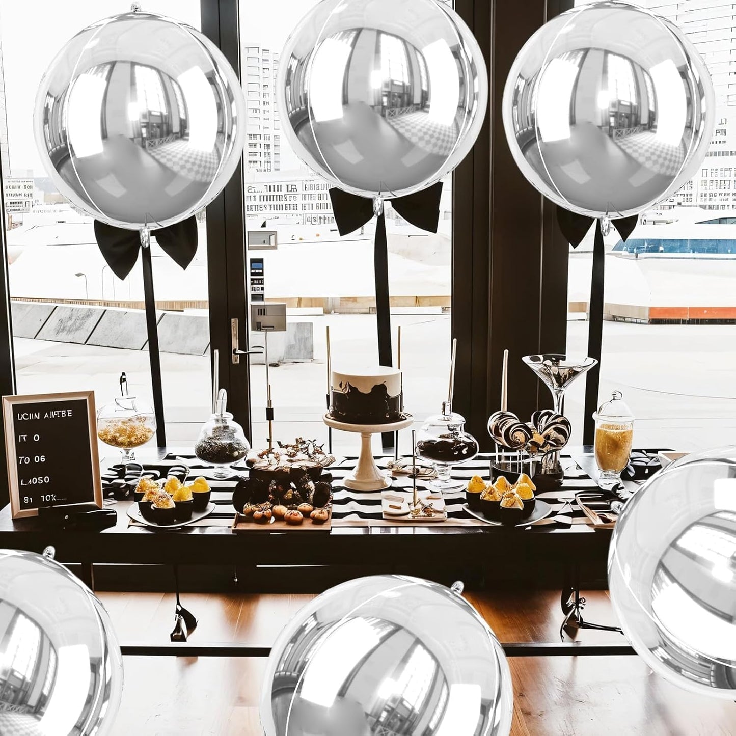 Giant 4D Foil Balloons, 6Pcs Large Metallic Silver Round Balloons, 22 Inch Big Round Foil Balloon for Silver Birthday Party Baby Shower Wedding Decorations