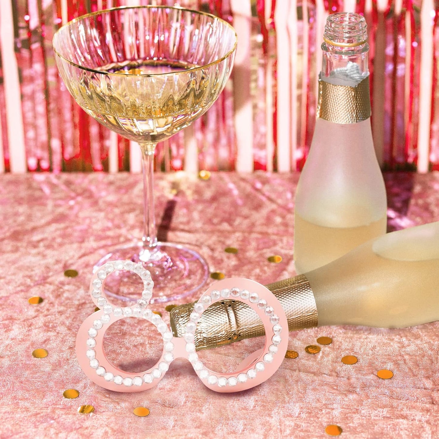 80th Birthday Glasses - 6 Pairs Rose Gold 80 Years Old Glasses with Rhinestones Frame, Funny Plastic Costume Photo Booth Props for 80th Anniversary Party Decorations