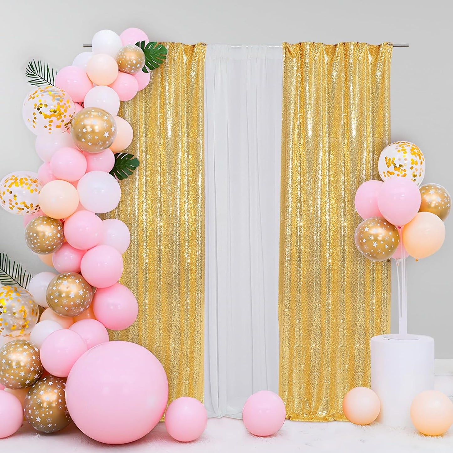Eternal Beauty Gold Sequin Backdrop Curtains, Shimmer Back Drop 4Panels-2FTx8FT for Christmas, Party, Birthday, Photography, Wedding, Baby Shower Event Decoration