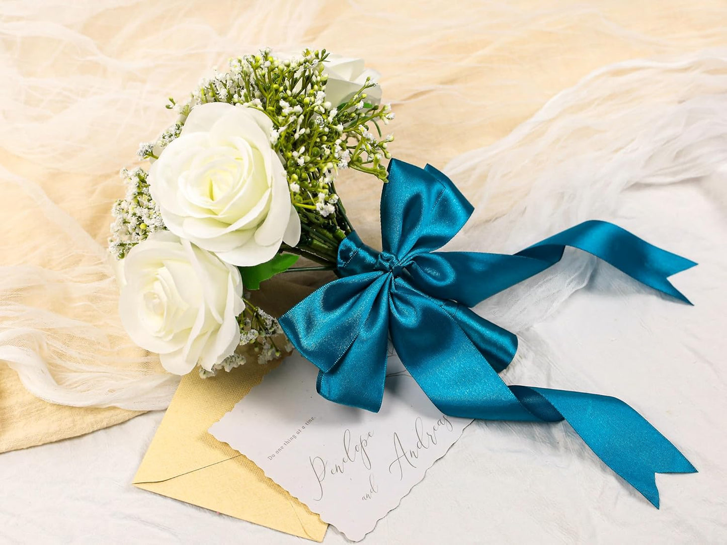 Turquoise Satin Ribbon 1-1/2 inch X Continuous 25 Yards, Single Face Polyester Ribbon Perfect for Gift Wrapping, Flower Bouquet, Wedding Decor, Crafts, Bow Making, Sewing and More