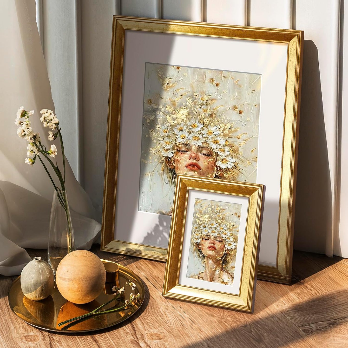 TWING 4x6 Gold Picture Frames Set of 6,Rustic Gold Frames Display Pictures 3x5 with Mat or 4x6 Without Mat,Tabletop Display and Wall Mounting Collage Photo Frame,Set for Wall Gallery