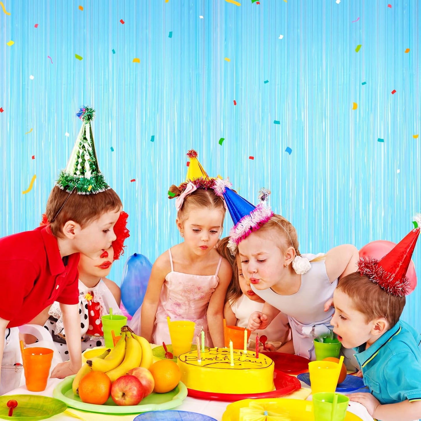 Macaron Light Blue Tinsel Backdrop Foil Fringe Curtains, 2Pack Fringe Backdrop for Birthday Door Decorations, Wedding Baby Shower, Party Supplies for Bachelorette, Graduation, Christmas, Disco Decor