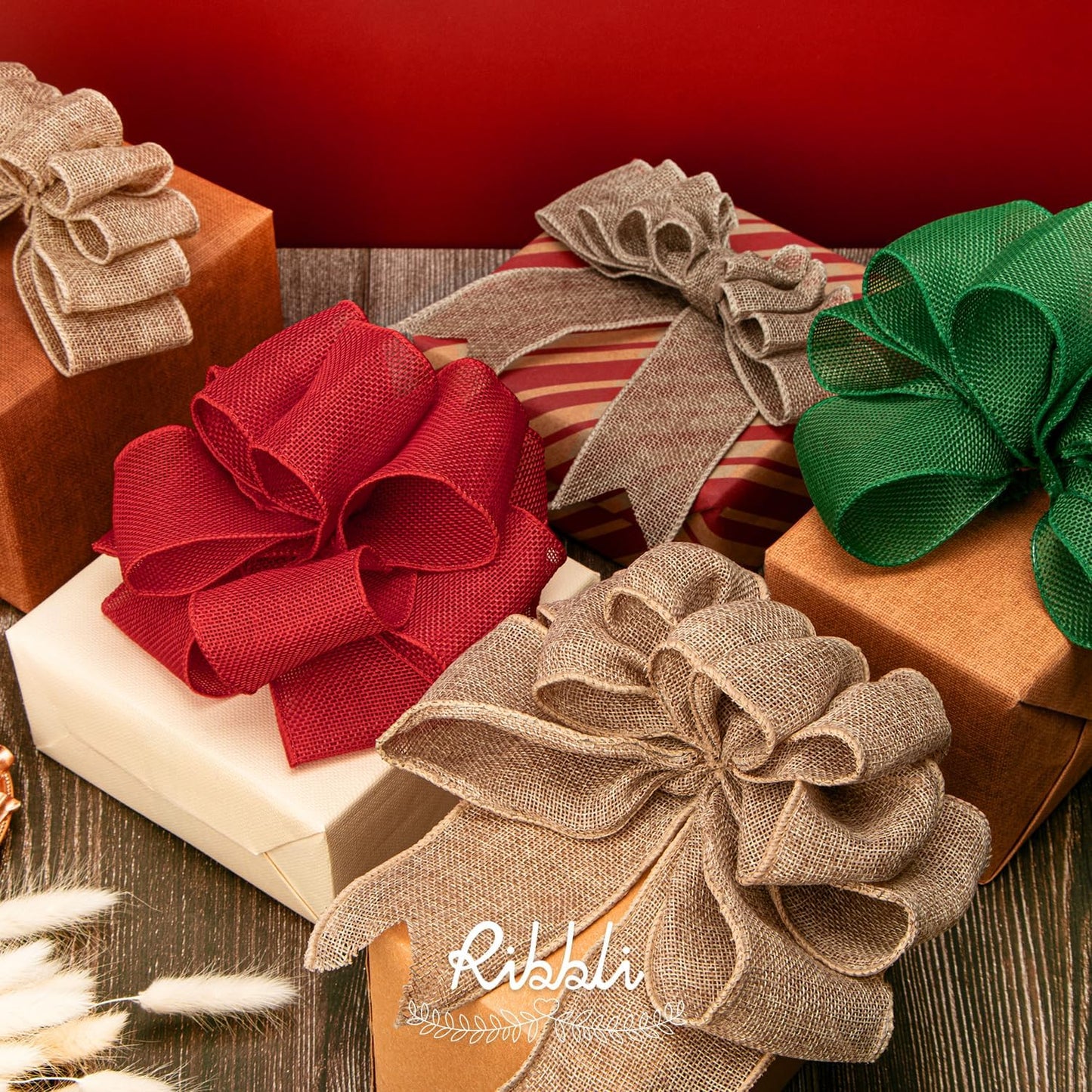 Ribbli Burlap Ribbon Continuous 20 Yard 2.5 Inch Natural Wired Ribbon for Wreaths,Big Bows,Tree Decoration,Outdoor Decoration