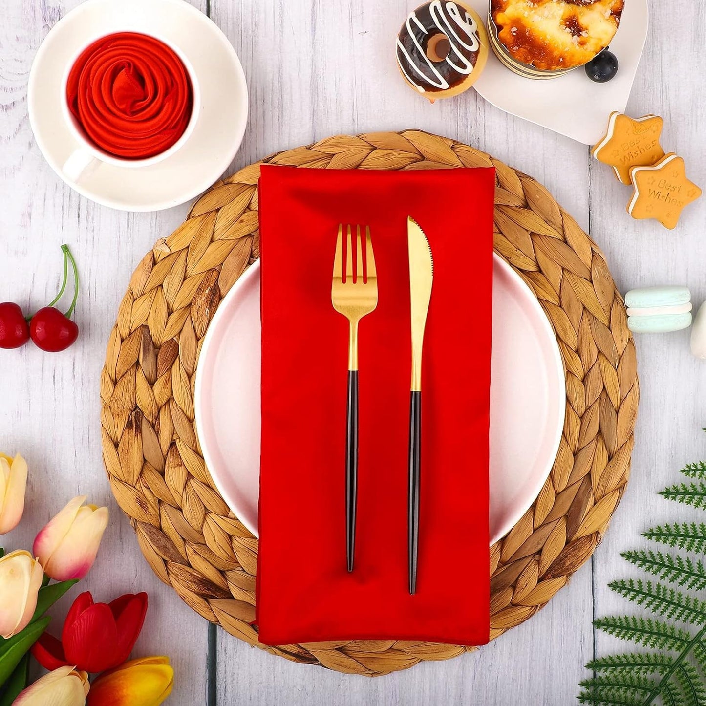 Aneco 16 Pack Christmas Square Satin Napkin Bright Silk Table Napkin Xmas Soft Smooth Fabric Table Napkin for Christmas Wedding Banquet Party Decoration, Red, Forest Green, 20 x 20 Inch