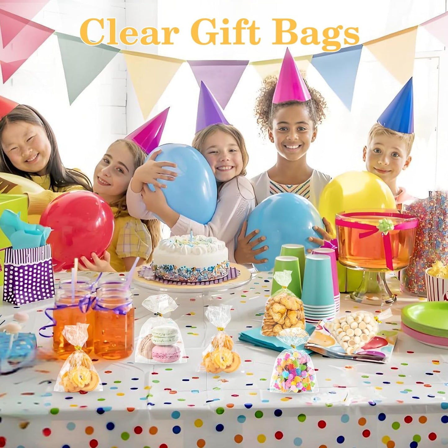100 PCS Cellophane Treat Bags, 4x6 In Clear Cellophane Gift Bags with Twist Ties Plastic Goodie Bag for Party Favor Cookie Candy Popcorn Bakery Chocolate Gift Wrapping