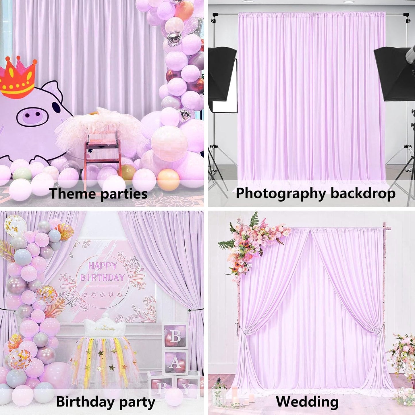 10 x 7 Feet Lavender Backdrop Curtain for Partie, Background Curtains for Photoshoot, Birthday, Wedding, Halloween, Thanksgiving, Christmas, New Year Party Decorations 5Ft x 7Ft, 2 Panels