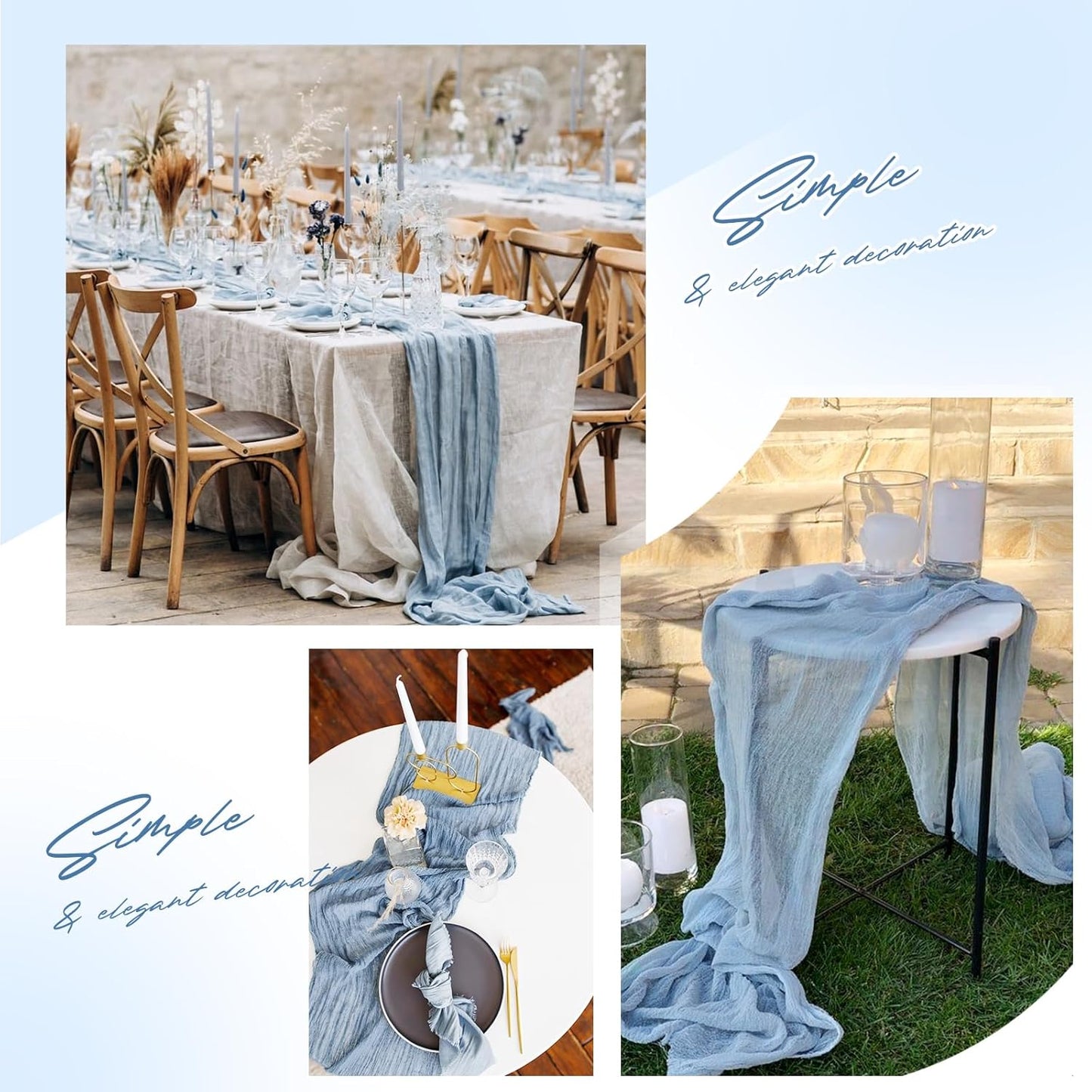 Aktor 12 Pack Dusty Blue Table Runner Boho Cheesecloth Table Runner Semi Sheer Gauze Fabric Runners for Wedding Birthday Baby Shower Party Boho Table Decoration(Dusty Blue)