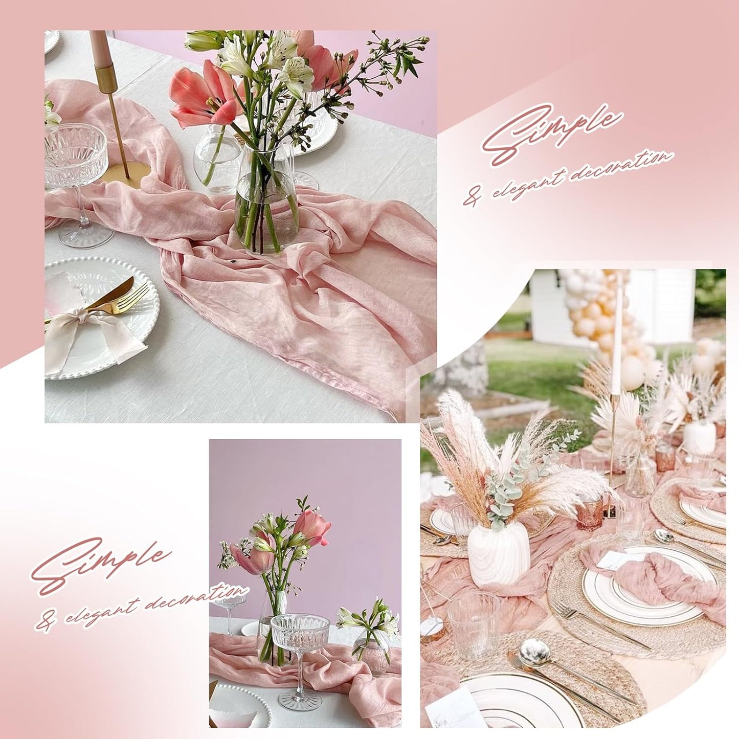 Aktor 12 Pack Dusty Pink Table Runner Boho Cheesecloth Table Runner Semi Sheer Gauze Fabric Runners for Wedding Birthday Baby Shower Party Boho Table Decoration(Dusty Pink)