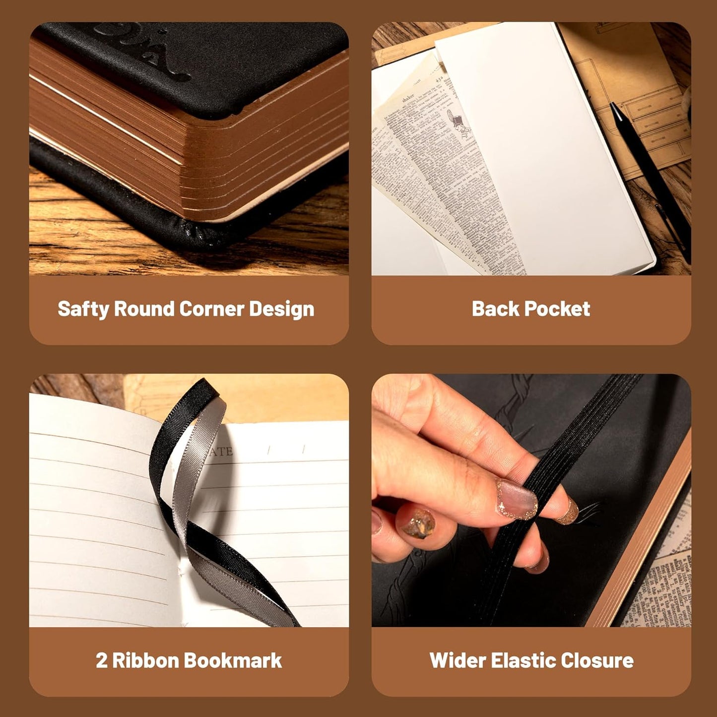 CAGIE Compass Leather Notebook Journal for Men, 100 GSM 288 Pages Lined Journals for Writing, A5 Hardcover Journaling Notebooks Gift Set with Pen for Travel Office Daily Writing