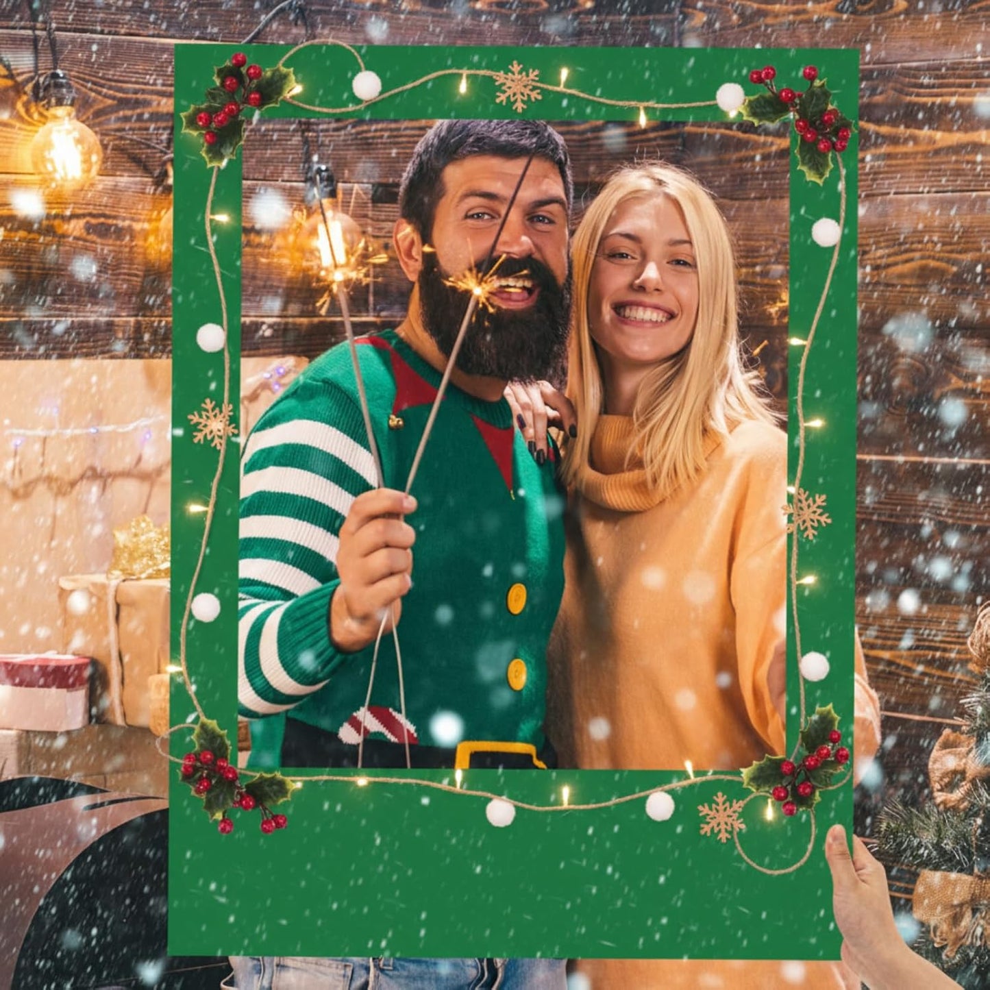 32 x 24 Inch Large Blank DIY Photo Booth Props Picture Frame Party Frame DIY Photo Booth Props Selfie for Halloween Christmas Birthday, Holiday Party(Green,Christmas)