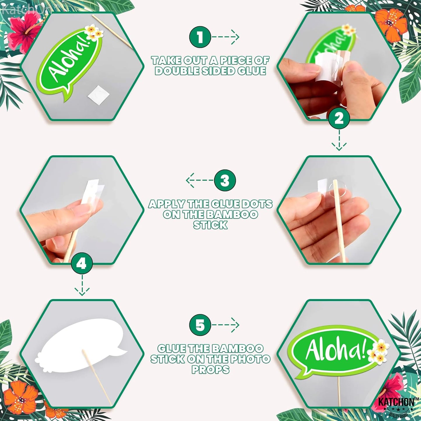 KatchOn, Tropical Hawaiian Photo Booth Props - Pack of 50, Luau Party Decorations | Luau Photo Booth Props for Hawaiian Party Decorations | Luau Photo Props, Aloha Party Decoration, Summer Party Décor