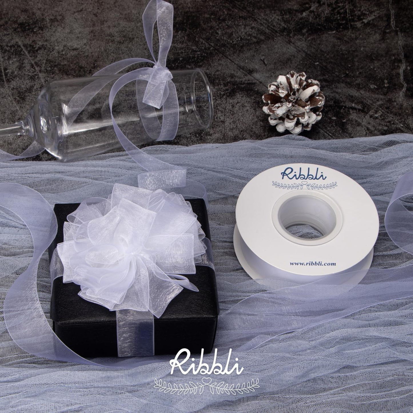 Ribbli White Sheer Organza Ribbon,1-1/2 Inches x Continuous 50 Yard Use for Gift Wrapping,Bouquet Wrapping,Wedding Decoration,All Crafting and Sewing