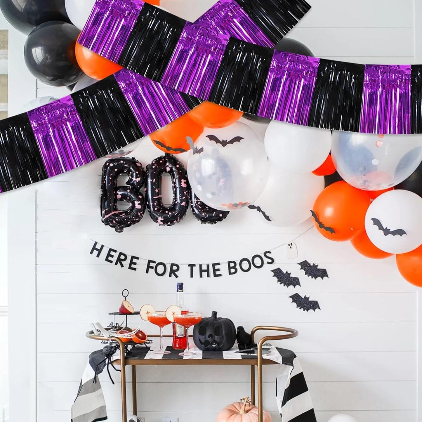 BEISHIDA 3 Packs Metallic Foil Fringe Garland Black Purple Wall Hanging Tinsel Fringe Banners for Halloween Car Floats Bridal Shower Wedding Birthday Easter Graduation Holiday Party Decoration (30 Ft)