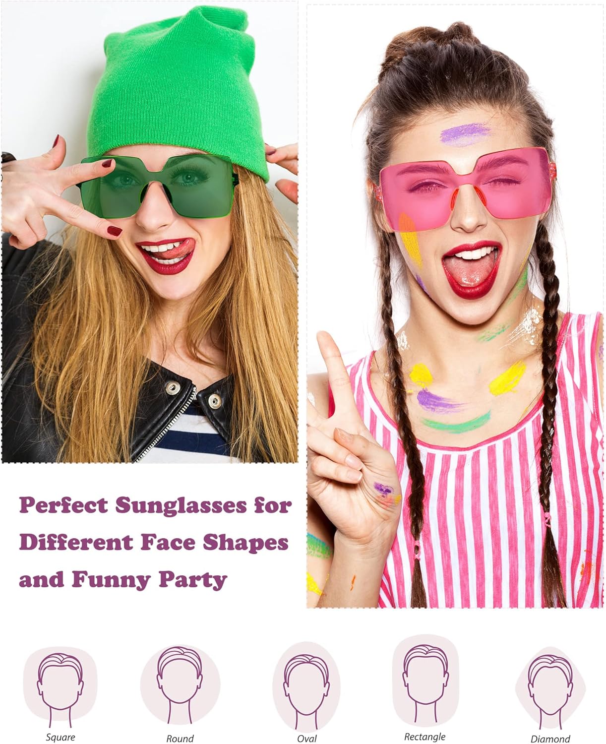 Chumia 51 Pack Fun Sunglasses Bulk Adult Party Favors Glasses Colorful Plastic Square Rimless Retro Sunglasses for Women Men Neon Party Candy Color Glasses