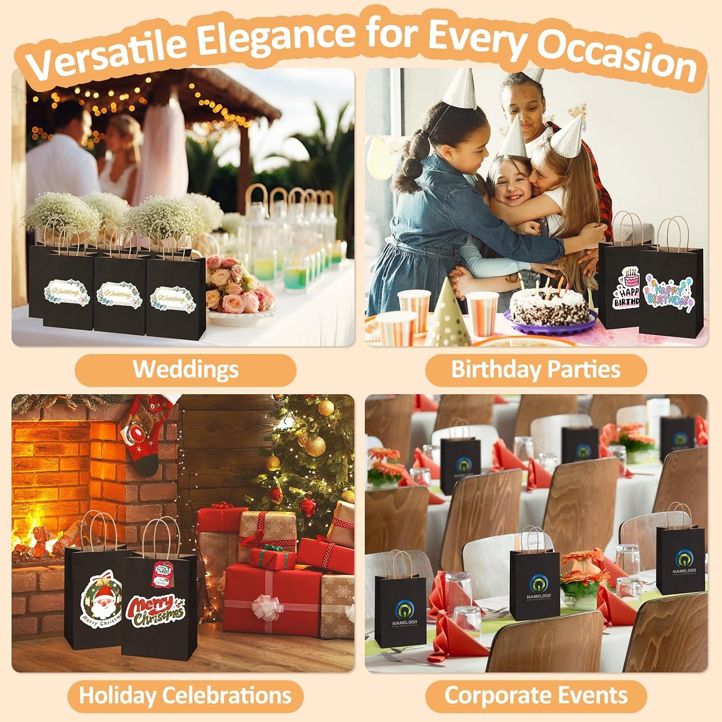 BagDream 100Pack 10x5x13 Black Paper Bags with Handles Bulk Kraft Recycled Paper Shopping Bags for Gifts, Merchandise, Retail, Party Favor Gift Sacks