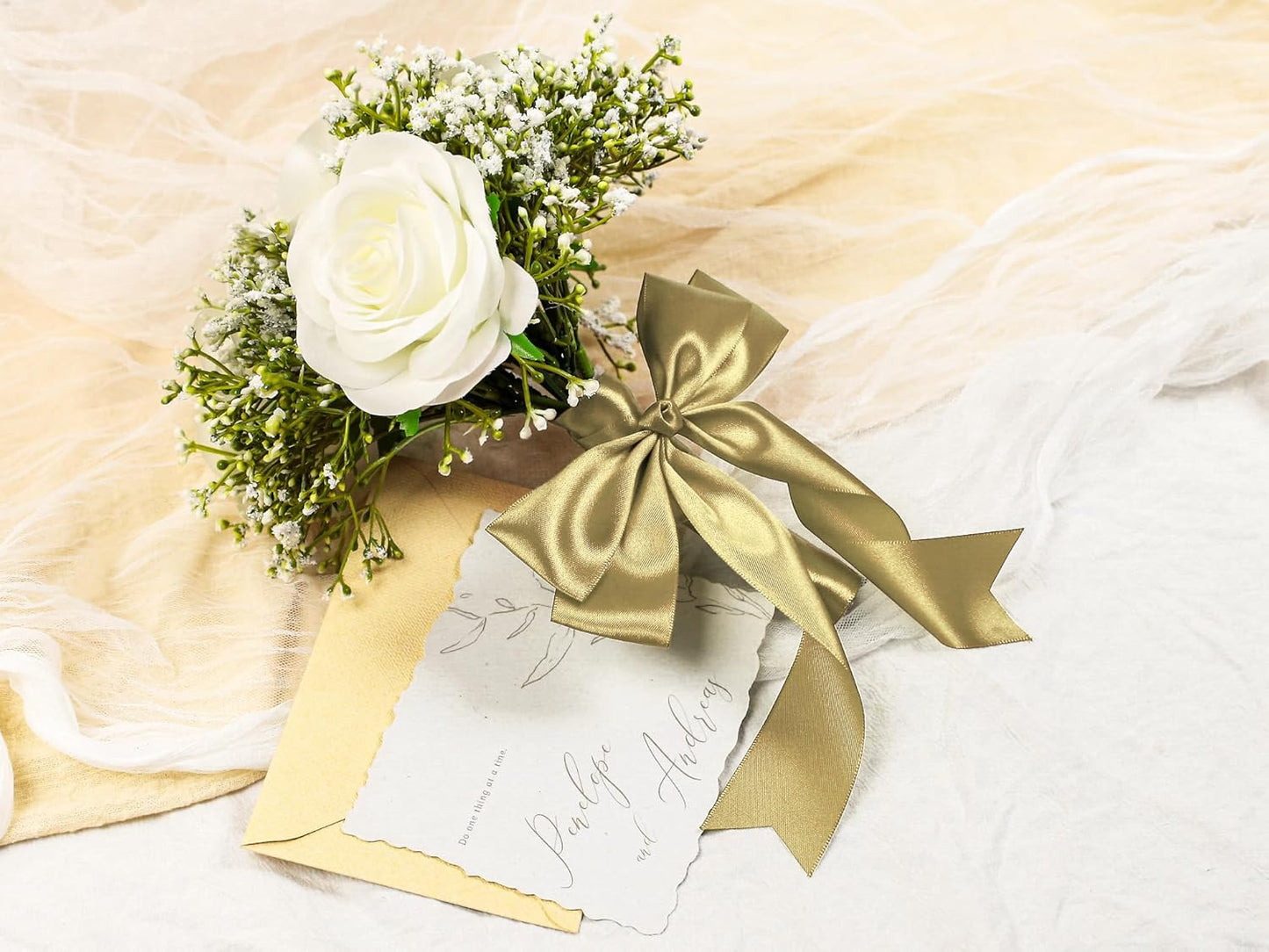 Light Gold Satin Ribbon 1-1/2 inch X Continuous 50 Yards, Single Face Polyester Ribbon Perfect for Gift Wrapping, Flower Bouquet, Wedding Decor, Crafts, Bow Making, Sewing and More