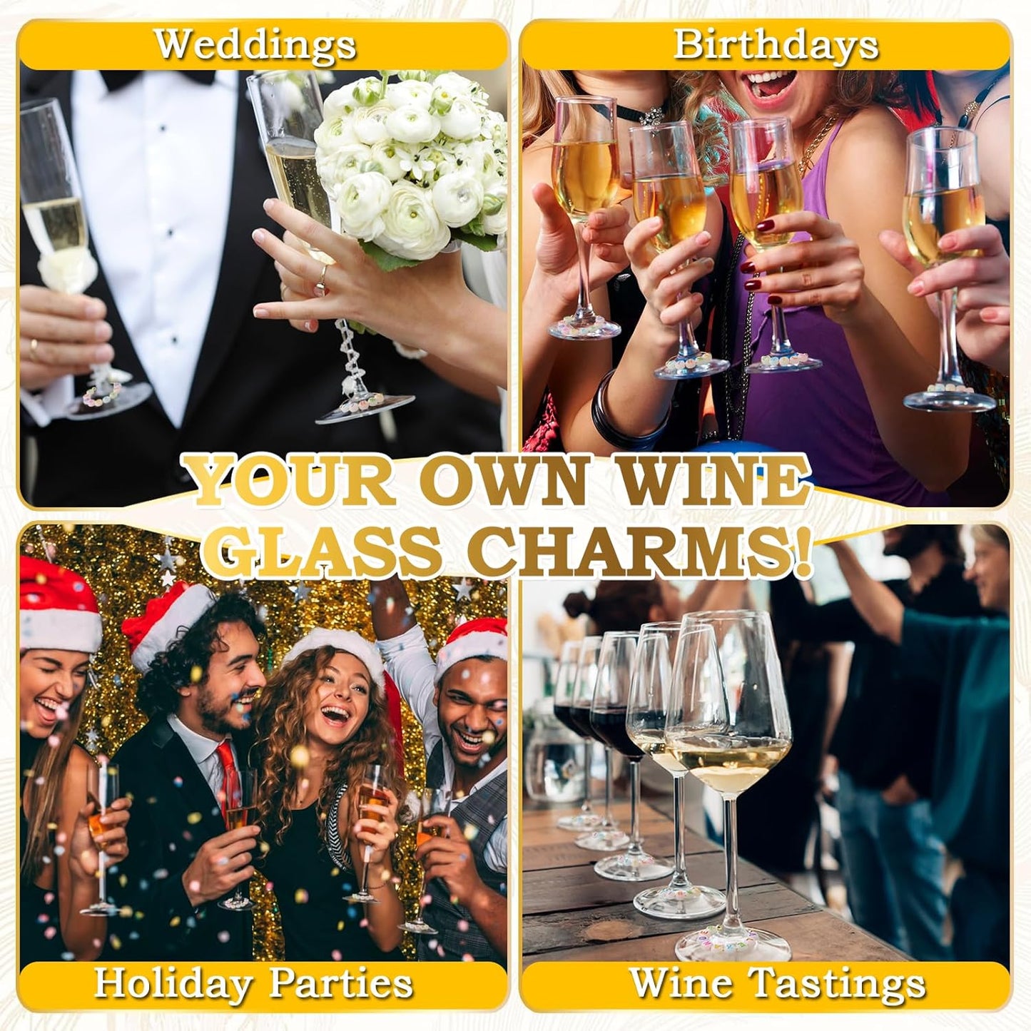 60 Sets DIY Wine Glass Charms – 780 Letter Beads 120 Gold Beads 60 Charm Rings 2 Tweezers, Drink Identifier Charms Wine Glass Marker Tags for Wedding Cocktail Bachelorette Party Decoration (Luminous)