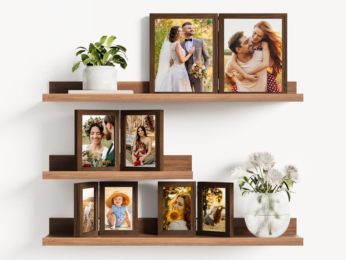 decorUhome Double 8x10 Picture Frame Vertical, Engineered Wood Bifold Photo Frame with Plexiglass for Tabletop Display, 8x10, Brown