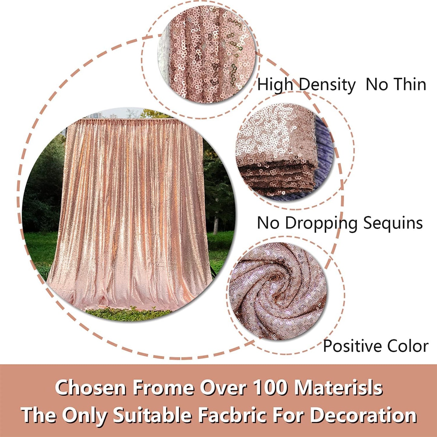 Rose Gold Sequin Backdrop Curtains 2FTx8FT 2 Panels Sparkly Background Drapes for Party Birthday Wedding Decor