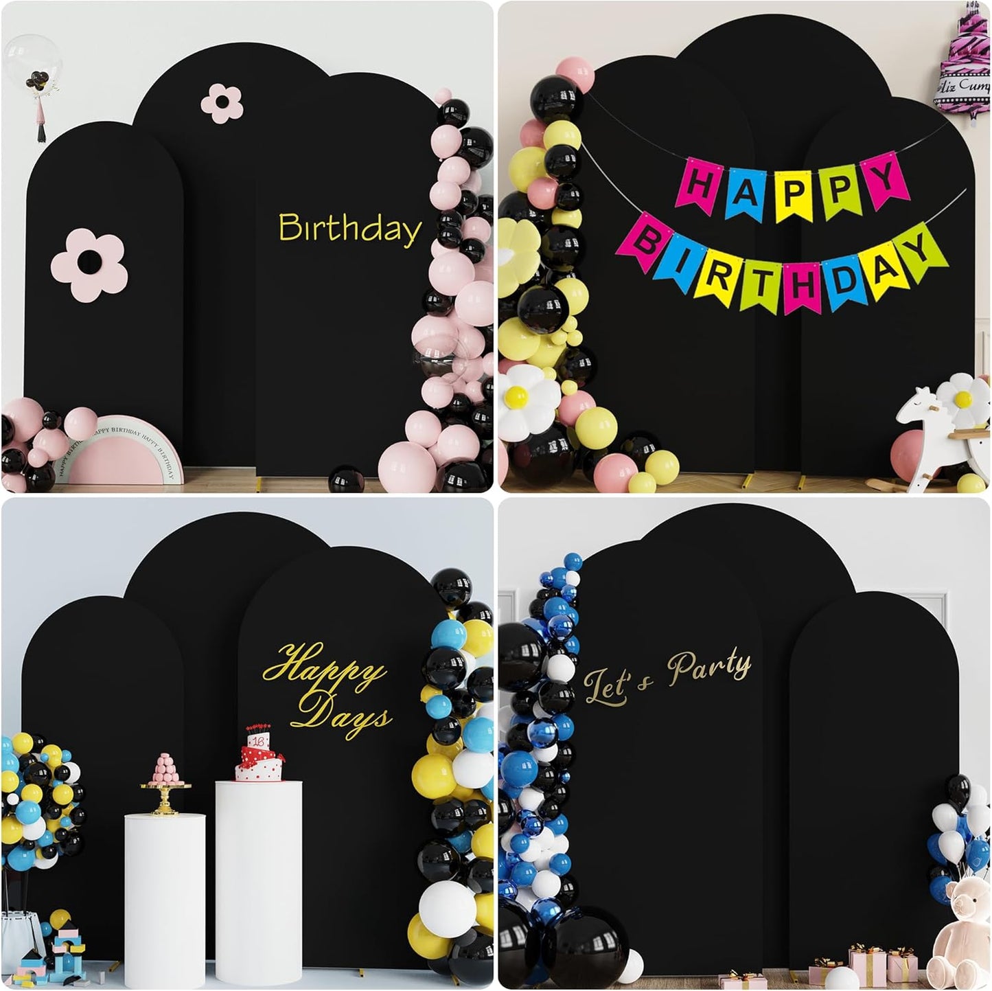 Fomcet Set of 3 Wedding Arch Cover 6FT, 6.6FT, 7.2FT Black 2-Sided Round Top Spandex Arch Backdrop Cover Fitted Fabric for Birthday Party Baby Shower Wedding Arch Stand Decoration