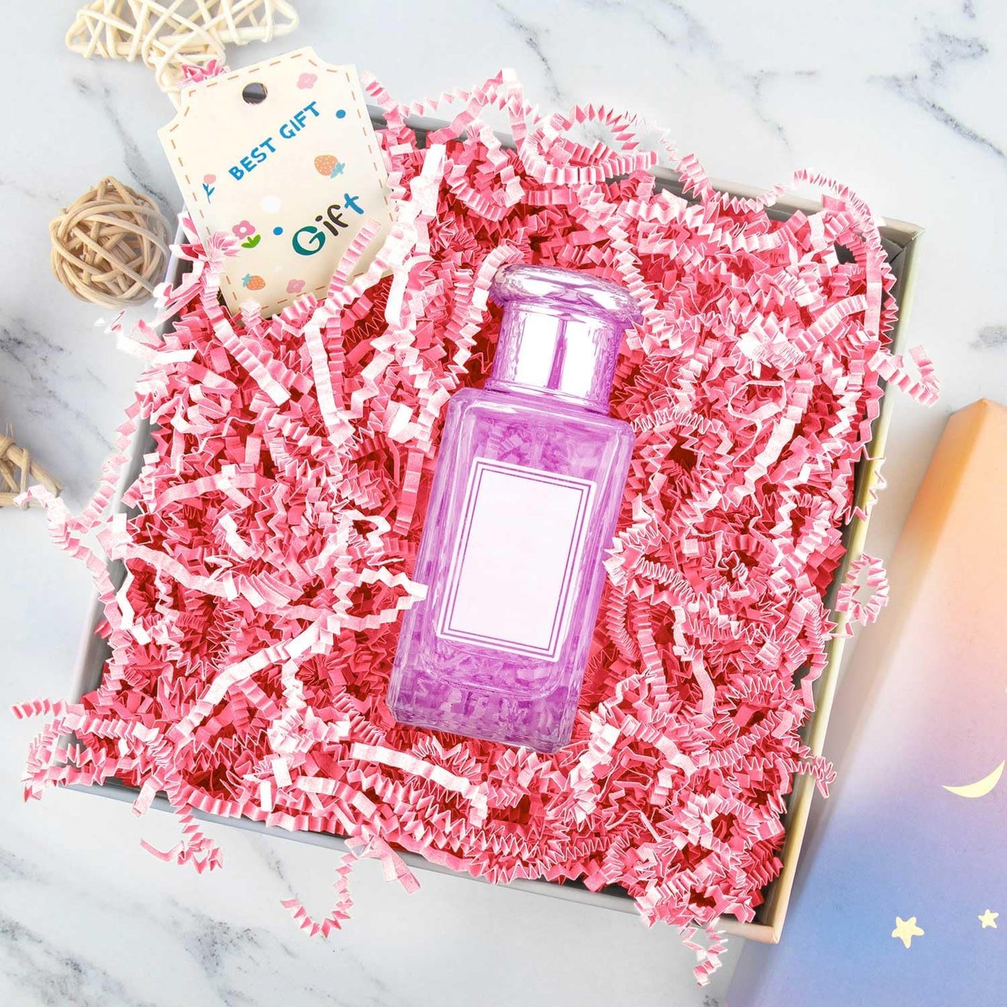 8.5oz Crinkle Paper Filler, Gift Baskets Gift Boxes Crafts Shredded Cut Paper Packaging Decorative Stuffing & Cushioning Confetti for Easter Birthday Wedding Party Favor Pink