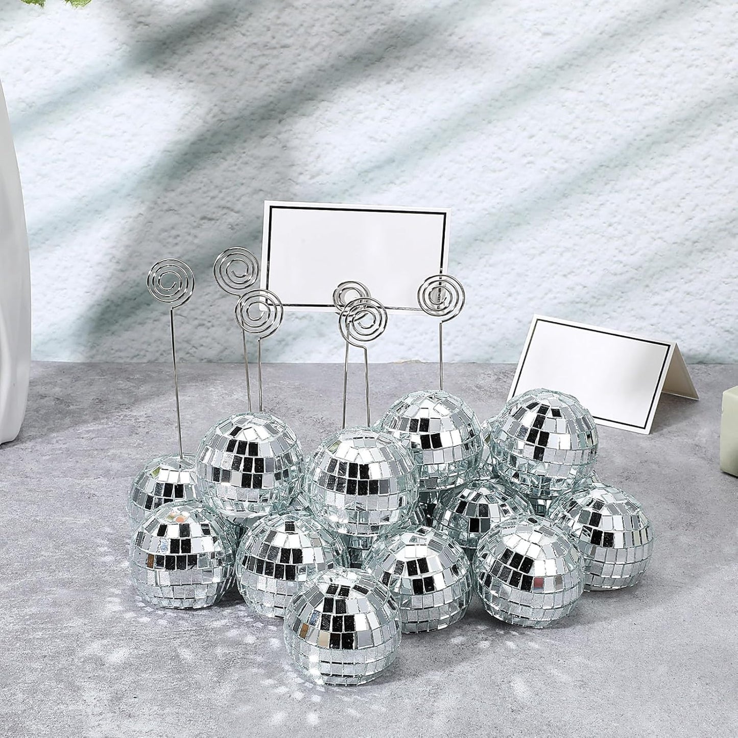 60 Pcs Disco Ball Table Number Holder, Place Card Holders, Tables Cards Photo Picture Display Numbers Stand Clips, for Wedding Birthday Disco Halloween Party Decorations