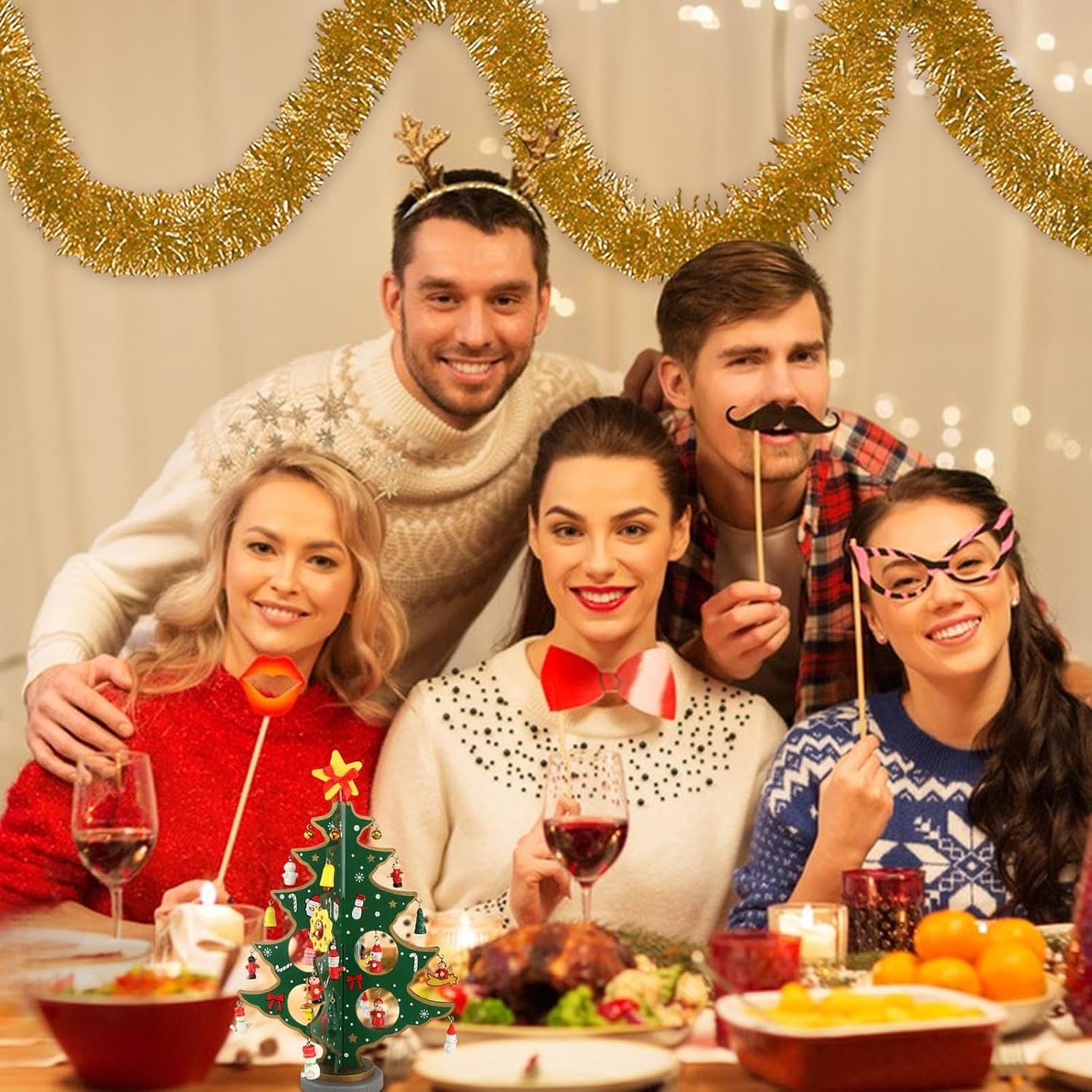 50 Feet Champagne Gold Christmas Tinsel Garland, Metallic Foil Twist Banner Wall Hanging Tinsel Streamers Backdrop for Parade Floats, Christmas, Mother's Day, Birthday Party Decorations(2in x 50ft)