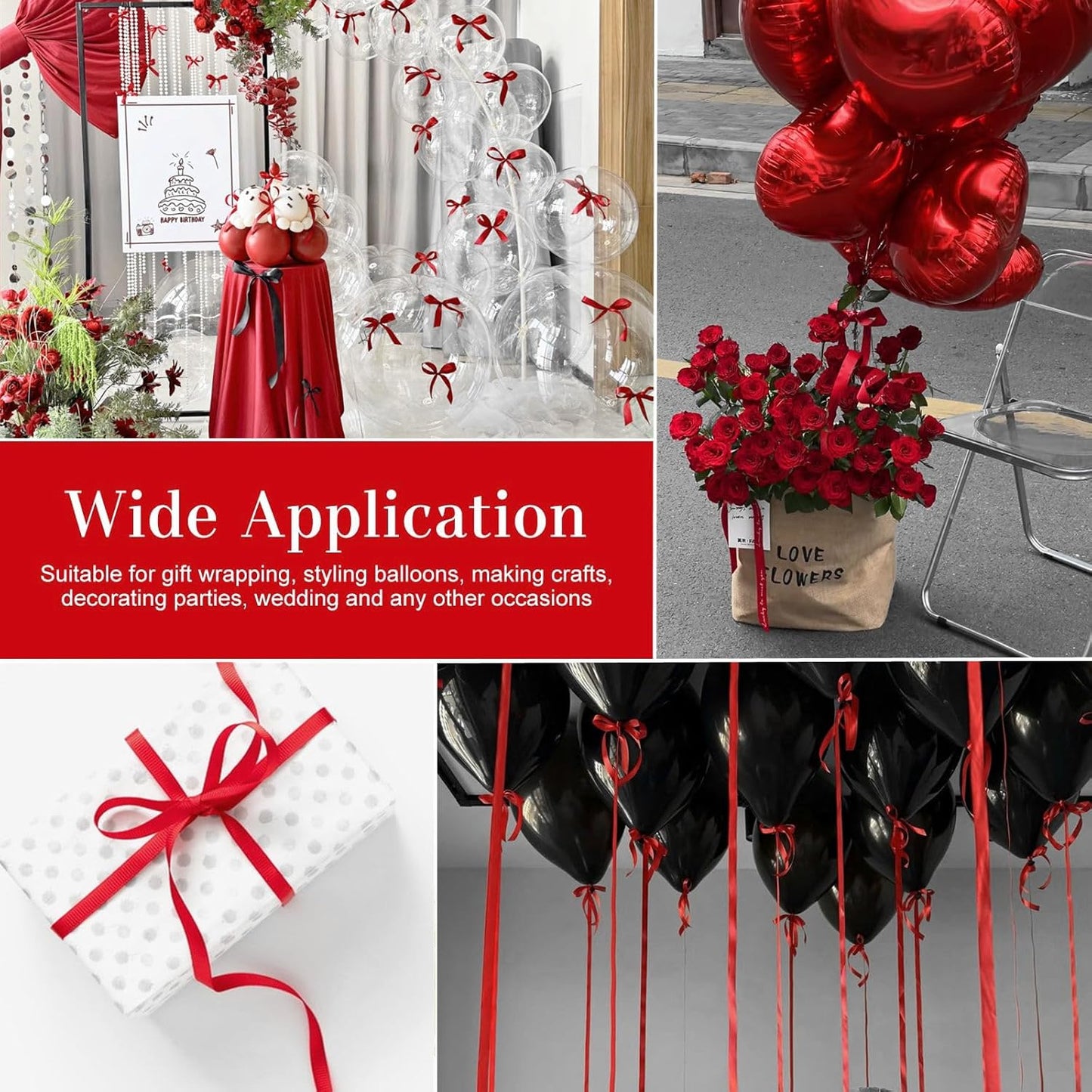 500 Yards Red Curling Ribbon-Balloon String-Balloon Ribbon Texture Roll for Party Decoration, Gift Wrapping, Wedding, Art Crafts, Florist Flower